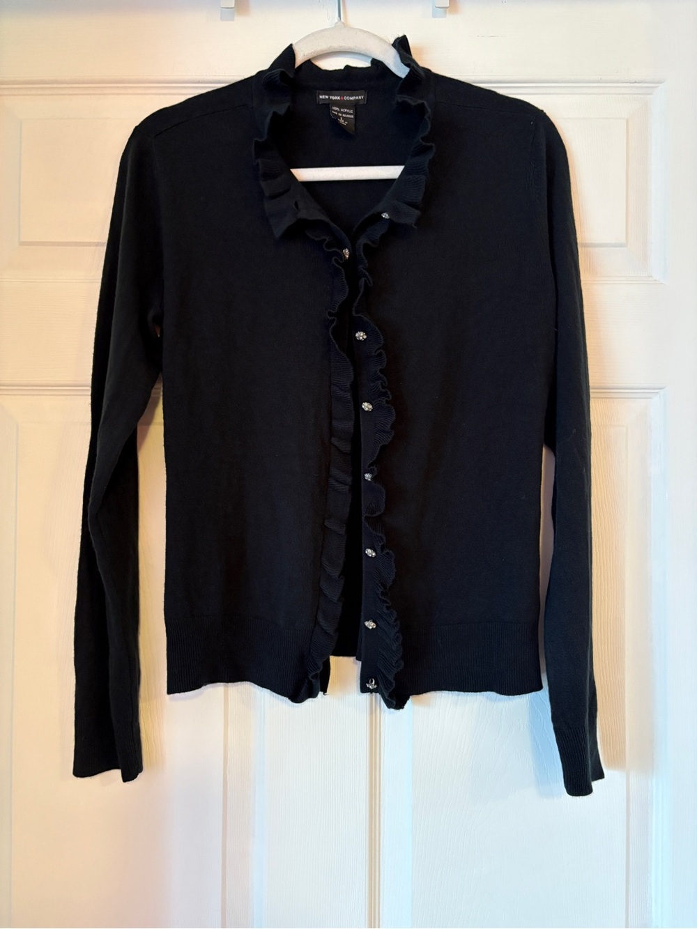 New York & Company Black Ruffle-Trim Cardigan Sweater